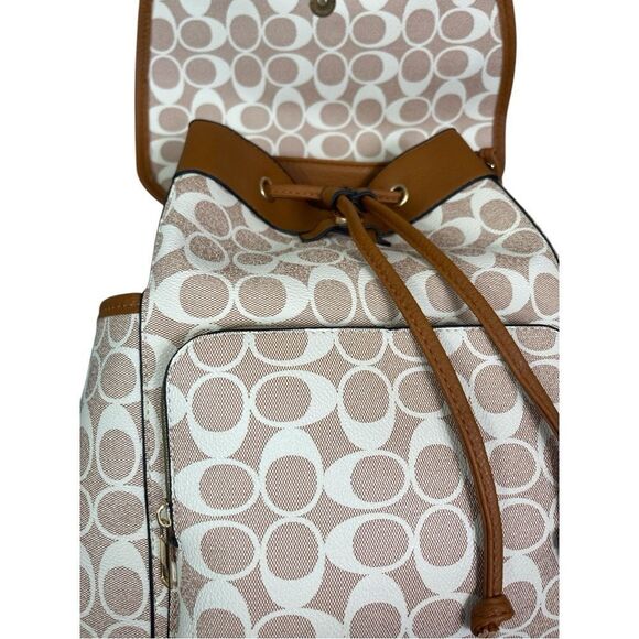 Designer Inspired Brown and Cream Backpack - Picture 6 of 7